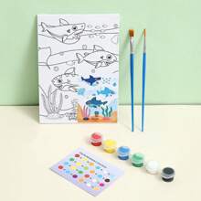 1組/套隨機創意塗鴉diy彩繪板+2支筆刷+6種顏色的顏料+參考圖片,教育用水彩手工彩繪,提供顏料和筆刷,禮物 - 彩色 - 查看 3