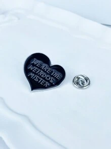 1pc Universal Black Letter & Heart Shaped Enamel Coated Alloy Brooch, Versatile Accessory For Daily Wear - Black - View 5