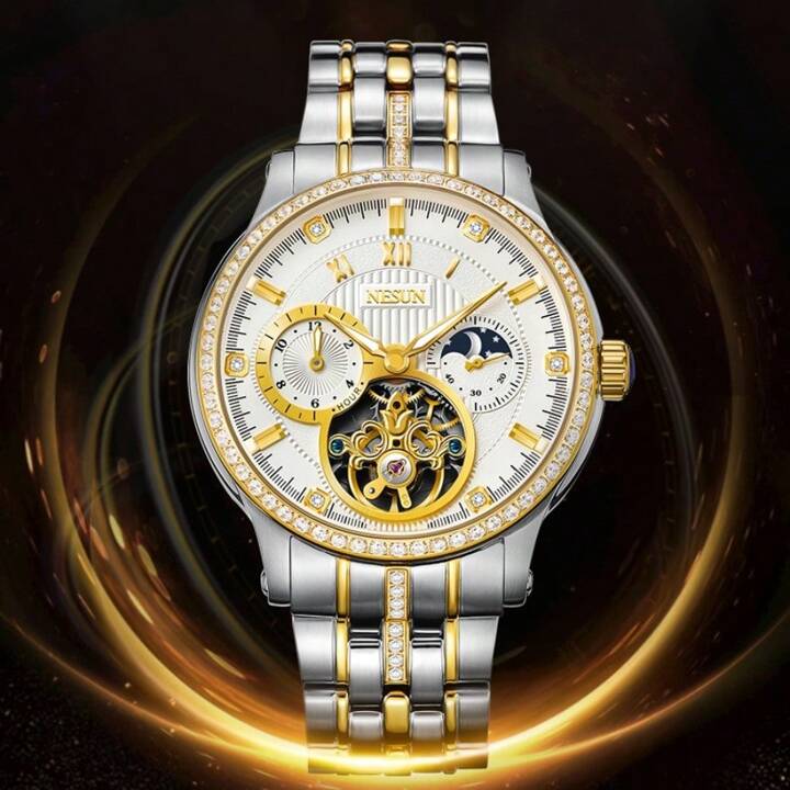 Nesun Men s Mechanical Watch One Hollow Flywheel Night Light