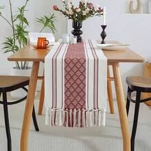 Black Table Runner With Tassel Edge, Table Decoration For Dining Table - Burgundy - View 1