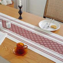 Black Table Runner With Tassel Edge, Table Decoration For Dining Table - Burgundy - View 3