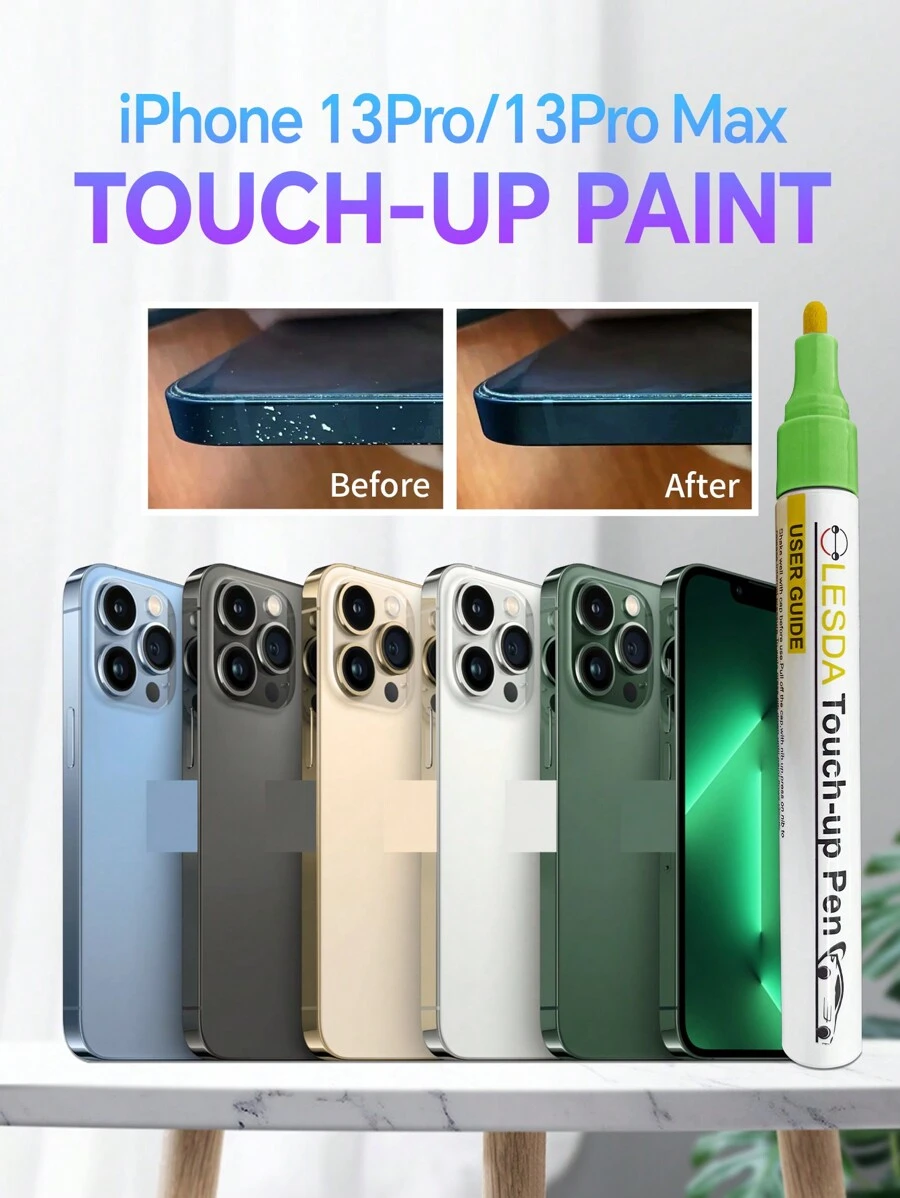 適用於 iPhone（13Pro / 13Pro Max冰川綠色）的觸控修補漆，iPhone觸控修補漆筆，兩用去刮花深度刮痕修復漆筆，通用色彩專用修補漆筆，可選擇iPhone（1套裝） - 綠色 - 查看 1