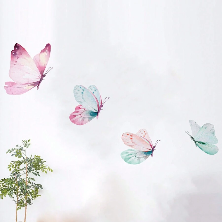 1pc Hand Painted Multiple Colors Butterfly Self-Adhesive Wall Sticker For Living Room, Bedroom, Corridor Background Decoration - Multicolor - View 1