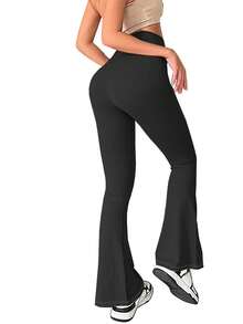 Women's Plus Size High-Waist Slimming Flare Sports Leggings Colanti - Black - View 3