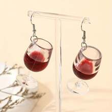 1 Pair Wine Glass Design Creative Dangle Earrings Elegant Leisure Style Plastic Jewelry Delicate Personalized Female Gift Y2K