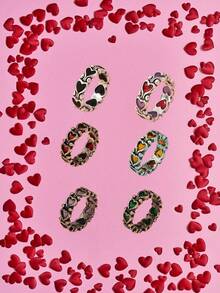 1只別緻迷人的復古空心搪瓷心形金屬合金戒指,適合情人節或日常佩戴的女性 - 黑色 - 查看 1