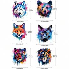 6pcs Watercolor Animal Cartoon Stickers For Clothing & Jackets Diy Decoration Embroidered Patches, Lion, Panda, Husky, Leopard, Fox Cute Pattern - 6 Pcs Mix - View 2