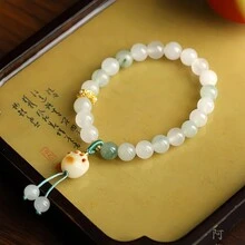 1pc Natural Jade Handmade Beaded Bracelet For Women, Fashion Stretchy Jewelry Gift - Multicolor - View 6