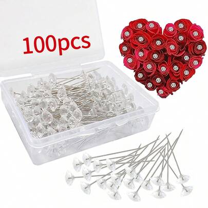 100pcs Faux Crystal Headpins For Wedding Dress, Bouquets, Wig Decoration, Suitable For Valentine's Day Flowers