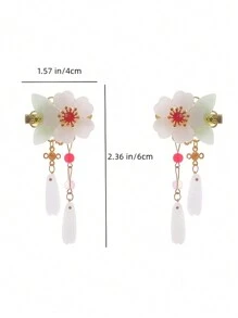 2pcs Women's Chinese Traditional Costume Hair Accessories, Alloy Hair Clip With Flower And Tassel, For Hanfu Costume Women's Hair Side Clip Jewelry For Spring Festival And Chinese New Year Outfits - Gold - View 1
