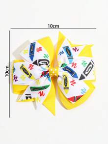 1入返校季兒童髮夾,卡通鉛筆印花蝴蝶結髮夾,適合女孩使用 - 彩色 - 查看 5