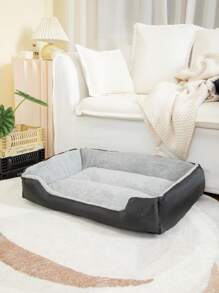 1入灰色豪華長方形骨架寵物床可洗軟安撫床墊,底部防滑,適用於小中型犬貓,有多種尺寸可選 - 黑色 - 查看 1