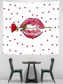 1入情人節心形玫瑰,蝴蝶,緞帶,酒杯,愛情主題印製掛毯 - 彩色 - 查看 3
