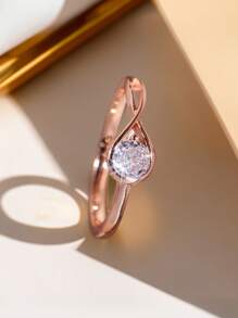 1pc Simple & Compact Cubic Zirconia Engagement Ring, Suitable For Women, Ideal For Valentine's Day, Wedding, Proposal