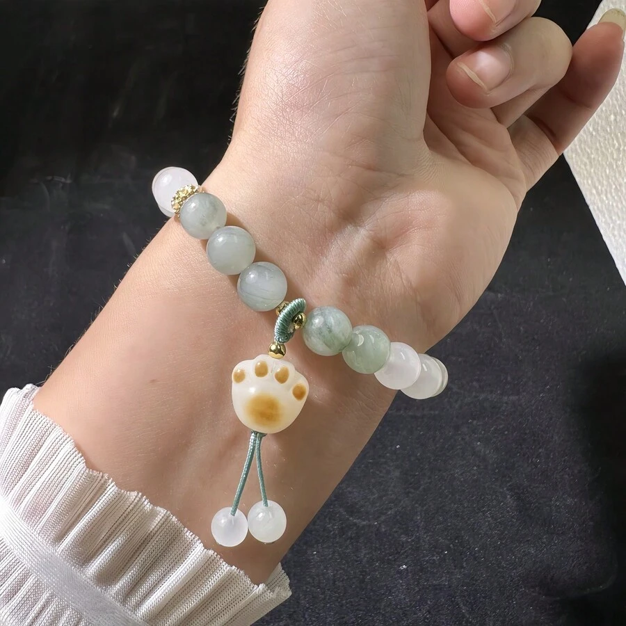 1pc Natural Jade Handmade Beaded Bracelet For Women, Fashion Stretchy Jewelry Gift - Multicolor - View 1