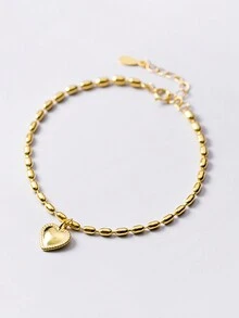 AETOLIA 1入s925純銀飯心手鏈,復古設計感銀豆甜桃心風格珠寶禮物,適用於情人節、生日和新年 - 金色 - 查看 12