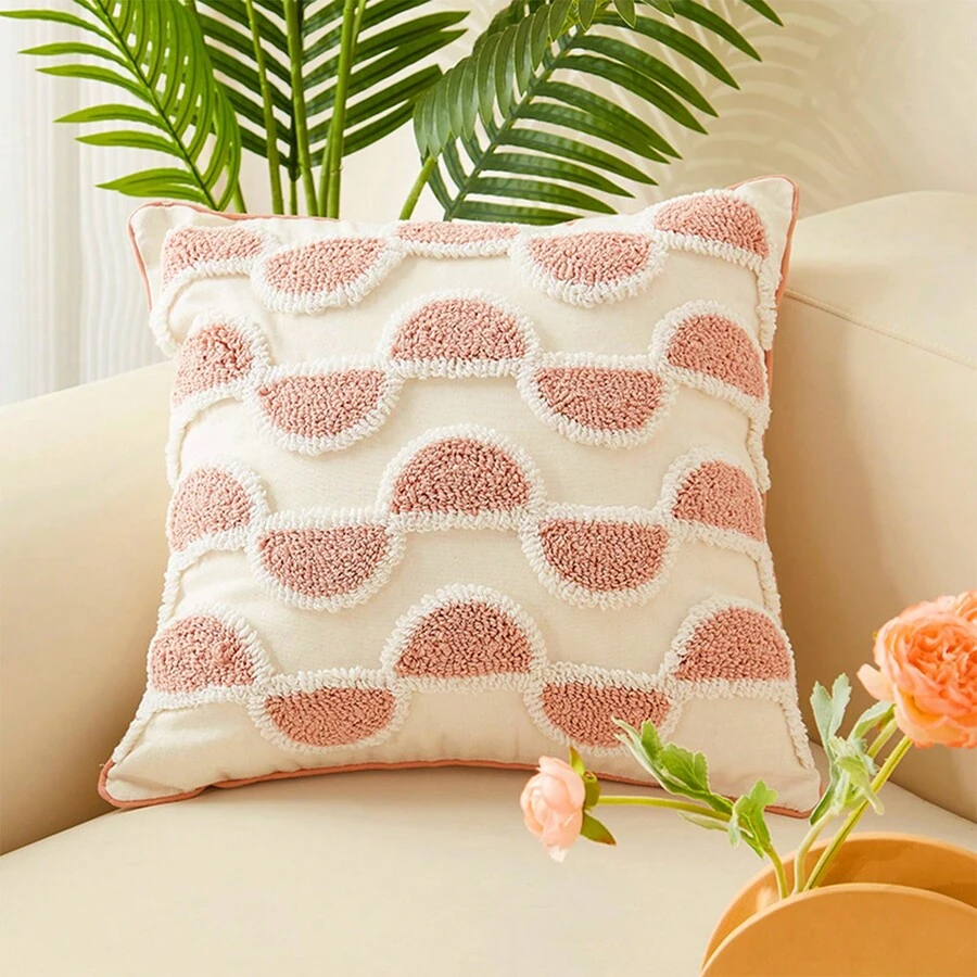 1入組粉色織花公主風格聚酯纖維枕套,適用於居家裝飾,全季節適用 - 米色底 半圓 - 查看 1