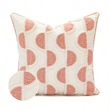 1入組粉色織花公主風格聚酯纖維枕套,適用於居家裝飾,全季節適用 - 米色底 半圓 - 查看 3