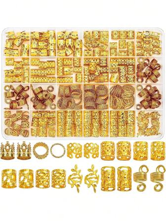 Cecillia 假发 220 件银色和金色发饰，辫子用 Loc 珠宝，女士发饰，辫子用金属发环袖口配饰，发辫珠装饰波西米亚风，金色头饰