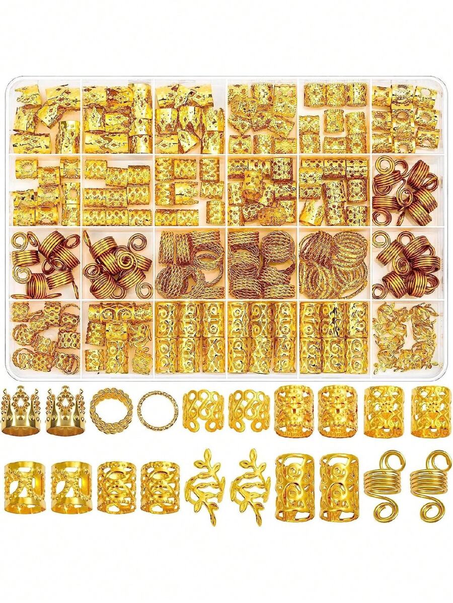 Cecillia 假发 220 件银色和金色发饰，辫子用 Loc 珠宝，女士发饰，辫子用金属发环袖口配饰，发辫珠装饰波西米亚风，金色头饰