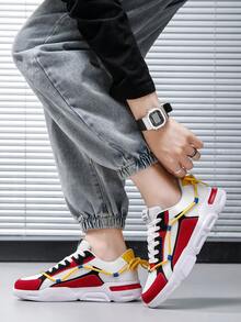 時尚的雙層鞋帶設計男性休閒鞋,輕便、舒適、防滑、適於遠足、時尚運動、戶外、休閒、平底滑板鞋 - 紅白色 - 查看 9