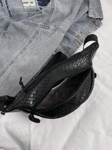 男士pu皮腰包/胸包/斜跨包/自行車包/摩托車包,新潮流中性禮物腰包斜挎包黑色包臀包防水情人節禮物 - 黑色 - 查看 7