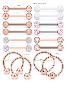 16 Piezas Barras De Pezón Anillos De Barra De Perforación Del Pezón De Acero Inoxidable Anillos De Lengua Cubic Zirconia Minorista De Pezón Joyería De Piercings Corporales 14 Gauge