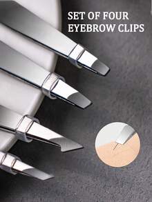 4入組高精度不銹鋼修指甲、眉毛、睫毛圓形鑷子,男士剃鬚毛、女士修眉鉗附有圓口、尖口、斜口、扁口鑷子 - 銀色 - 查看 2