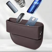 1pc Car Seat Gap Storage Box Made Of Pu Leather, Space-Saving Multi-Functional Car Interior Organizer - Beige - View 3