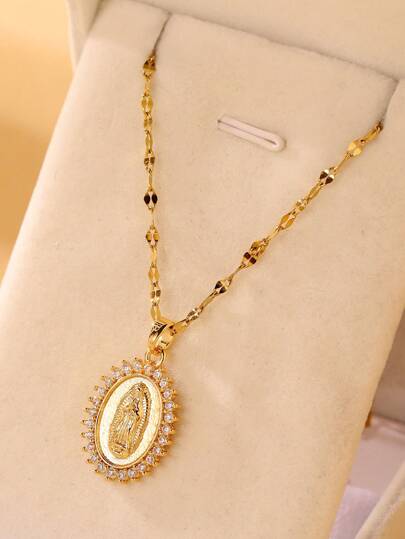 1 pieza Clásico Collar con Colgante de Virgen María de Acero Inoxidable, Joyería de Moda para Mujer, Regalo de Aniversario, Fiesta de Cumpleaños, Día de la Madre