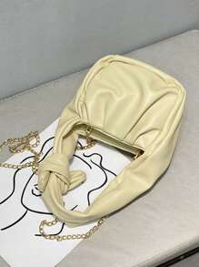 設計感十足的純色時尚大容量購物約會辦公室工作學生通用單肩包背臂手提女包 - 黃色 - 查看 2