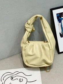 設計感十足的純色時尚大容量購物約會辦公室工作學生通用單肩包背臂手提女包 - 黃色 - 查看 1