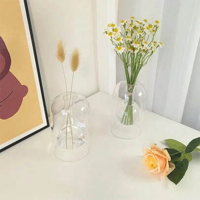 1pc Glass Vase Aromatherapy Bottle Double Layer Home Decor, Room Decor Modern Wedding Decoration Hydroponic Flower Pot Glass Container Crafts Ornament Gifts Birthday Graduation