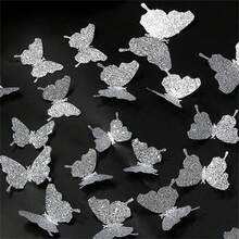 48入組蝴蝶貼紙,三維牆貼,適用於家居、房間、商店櫥窗、玻璃門裝飾 - 銀色 - 查看 6