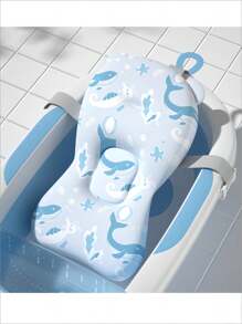 1pc Whale Shaped Baby Bath Sponge Mat, Soft And Comfortable Bathing Net For Newborns - Blue - View 1