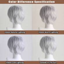 Fashionable Silver 10-Inch Short Straight Synthetic Fiber Wig With Oblique Bangs Suitable For Anime Cosplay, For Men - Silver - View 9