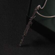 1入款嘻哈風格合金微型機槍吊墜項鍊,獨特時尚的禮物,適用於送給好友 - 銀色 - 查看 3