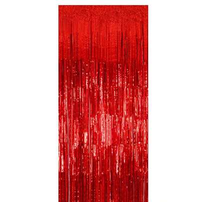 1件 1*2米 红色金属闪光塑料流苏帘 箔片流苏闪光彩带 窗帘门窗装饰 派对