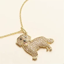 1Pc Cute Golden Retriever Shining Rhinestone Pet Pendant Necklace Exquisite Dog Animal Jewelry Accessories Dog Lovers For Gift - Gold - View 3