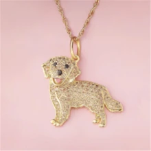 1Pc Cute Golden Retriever Shining Rhinestone Pet Pendant Necklace Exquisite Dog Animal Jewelry Accessories Dog Lovers For Gift - Gold - View 2