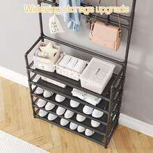 Combinación De Estante Para Zapatos Y Perchero Simple Y Funcional, Gabinete De Almacenamiento Multiusos, Sombrero Y Zapatos, Estante De Almacenamiento De Múltiples Capas Para La Entrada Del Hogar - Negro - Ver 7