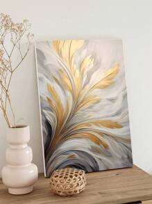 1 Pc Abstract Flower Framed Canvas Wall Art Poster Modern Minimalist Gold And Grey Floral Wall Decor Painting Picture For Bedroom Living Room Decor With Frame Gifts Birthday Graduation