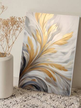 1 件抽象花框帆布牆藝術海報現代簡約金色和灰色花卉牆壁裝飾畫臥室客廳裝飾帶框架