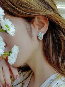 1pair Korean-Style Simple Fashionable Butterfly Shaped Ear Clip With Oil Drip Design, Sweet & Cute & Colorful - Multicolor - View 2