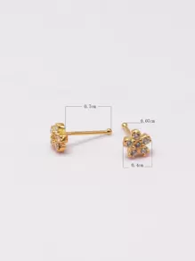 1pc 925 Sterling Silver Flower Shape CZ Nose Stud Piercing Jwelry 24G - Yellow Gold - View 2