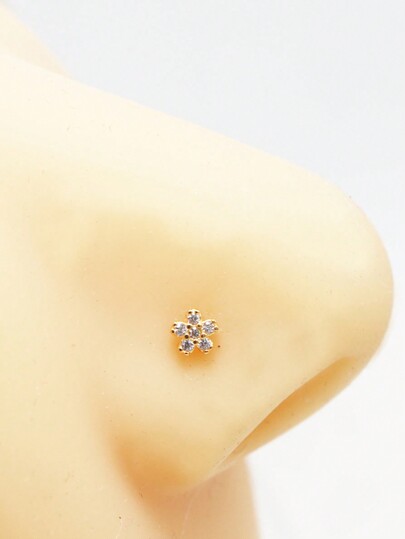 1pc 925 Sterling Silver Flower Shape CZ Nose Stud Piercing Jwelry Valentines