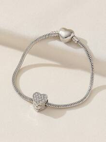 1pc Elegant Luxury Rhinestone-Encrusted Heart Clasp Copper Bracelet - Perfect For Daily Wear, Valentine's Day Gift, Birthday Gift Valentines,Mom,Mother,Mother's Day,Gift - Silver - View 6