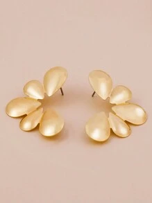 1 對新款時尚閃亮金屬幾何橢圓形女式圈形耳環,復古風格耳飾,耳環 - 金黃色 - 查看 3