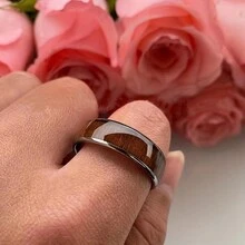 全密鑲不鏽鋼時尚戒指,適合休閒配戴、珠寶 - 酒紅色 - 查看 7