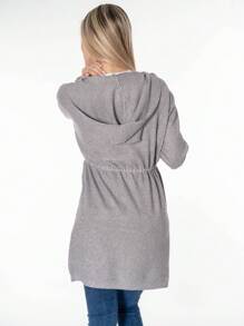 Suéter Largo Mujer Con Capucha - Gris - Ver 4